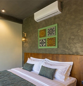 bed room with the bubble bed and a AC 